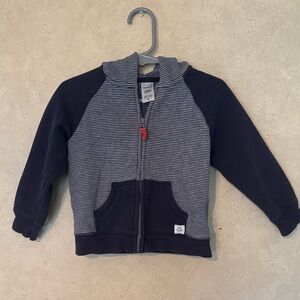 2 Carter's 24m Critter Hooded Zip Jackets-Navy Striped Dino and Cream White Bear